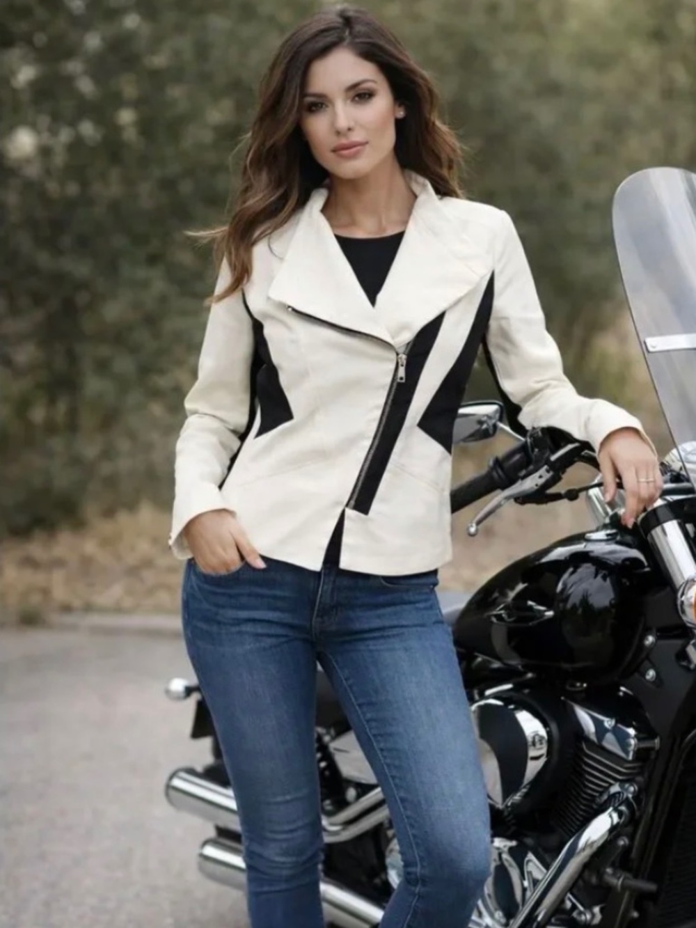 WORTHINGTON Color-Block Black & White Asymmetrical Moto Jacket, Size: Small, NWT